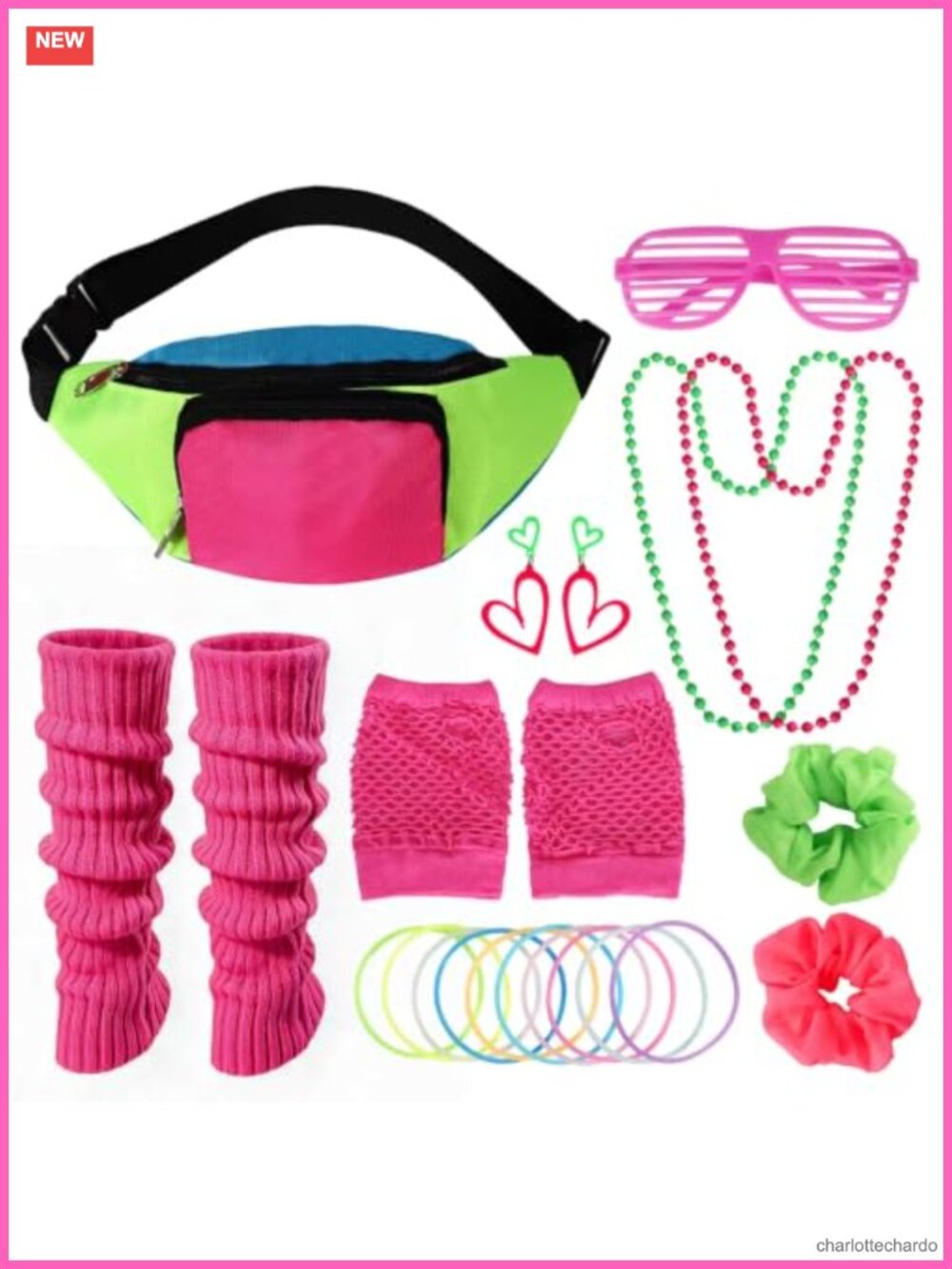 80s Costume Accessories Set Fanny Pack Leg Warmers Gloves Neon Party